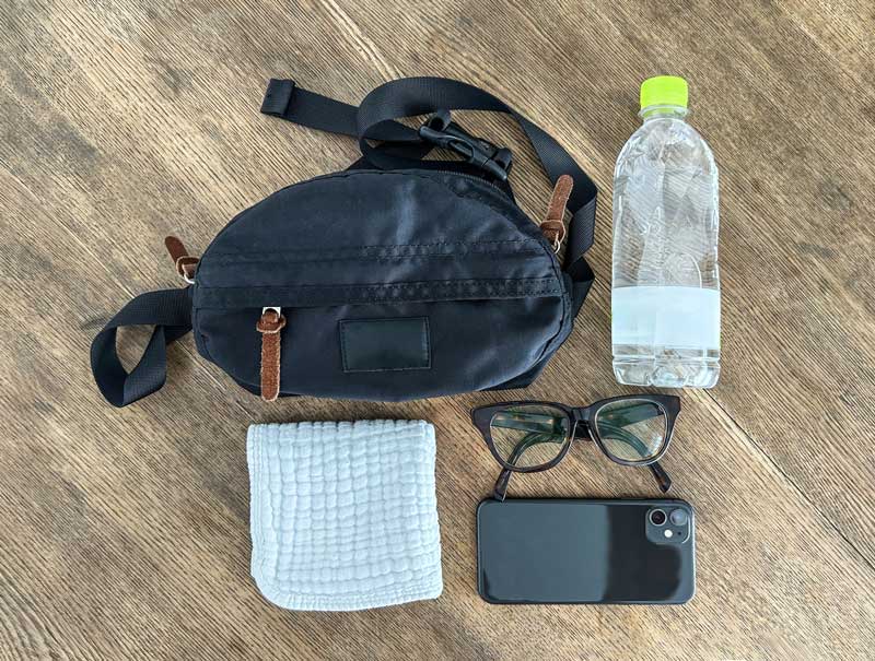 ボディバッグに持ち歩くものを入れる画像