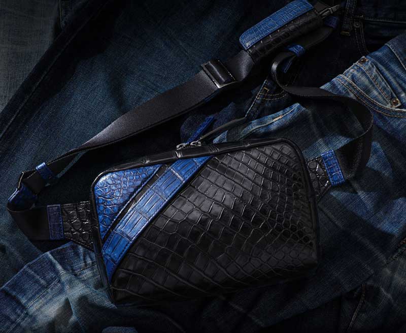 かっこよく決まる！池田工芸のオールクロコダイル ボディバッグ「Voyager Ultimate」藍染